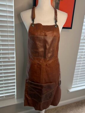 New Genuine Leather Adjustable Brown Apron with Front Pockets